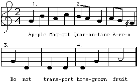 Ap-ple Mag-got Quar-an-tine A-re-a / Do
not trans-port home-grown fruit